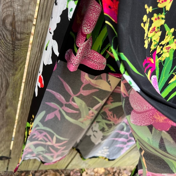 G.I.L.I. Floral Slit Tropical Black Pink Maxi Shift Dress Women’s XL - Picture 5 of 13